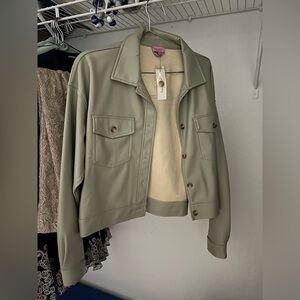 Francesca's Sage Green Faux Leather Jacket